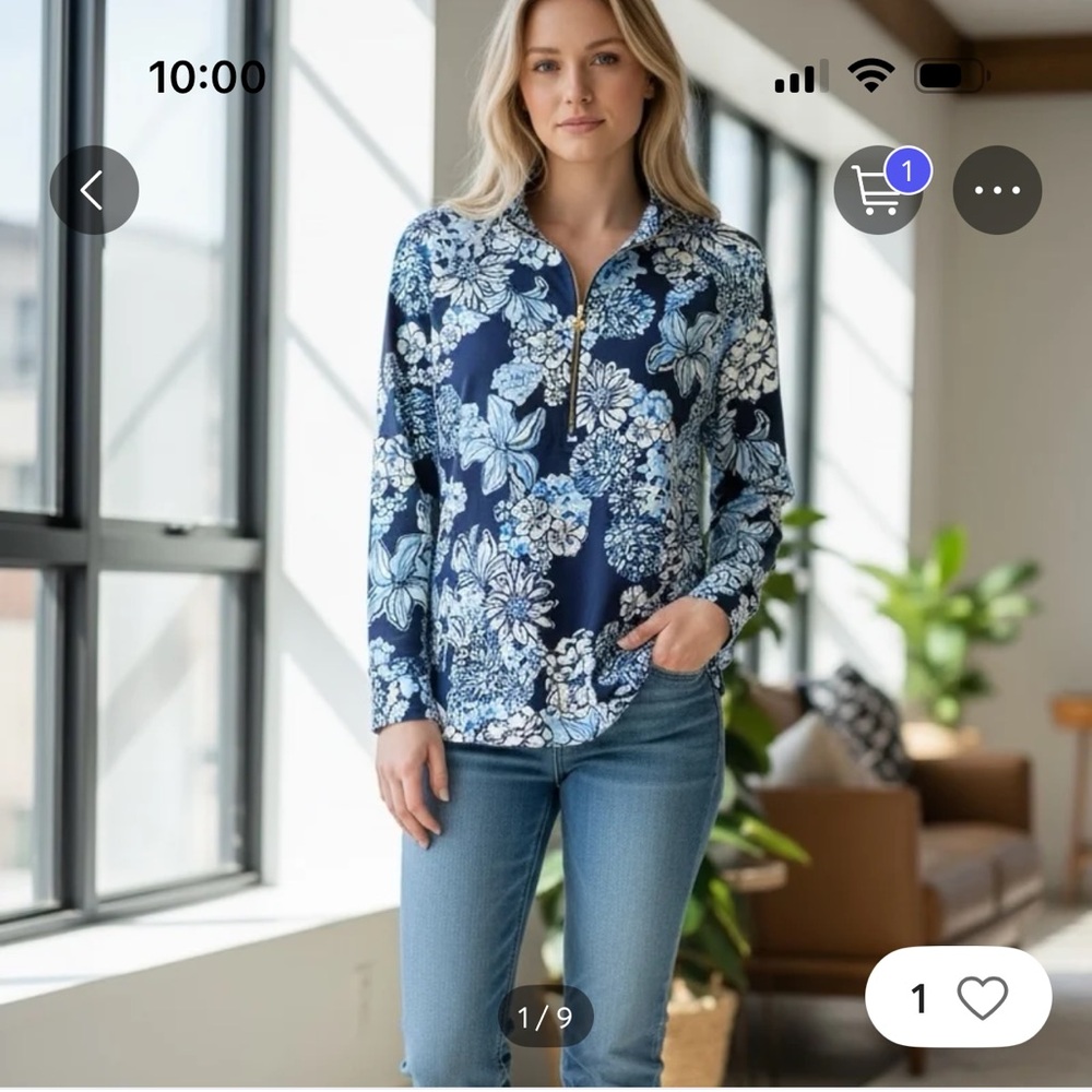 Lilly Pulitzer 🔥 UPF 50+ Skipper popover in low tide navy bouquet - Picture 3 of 6